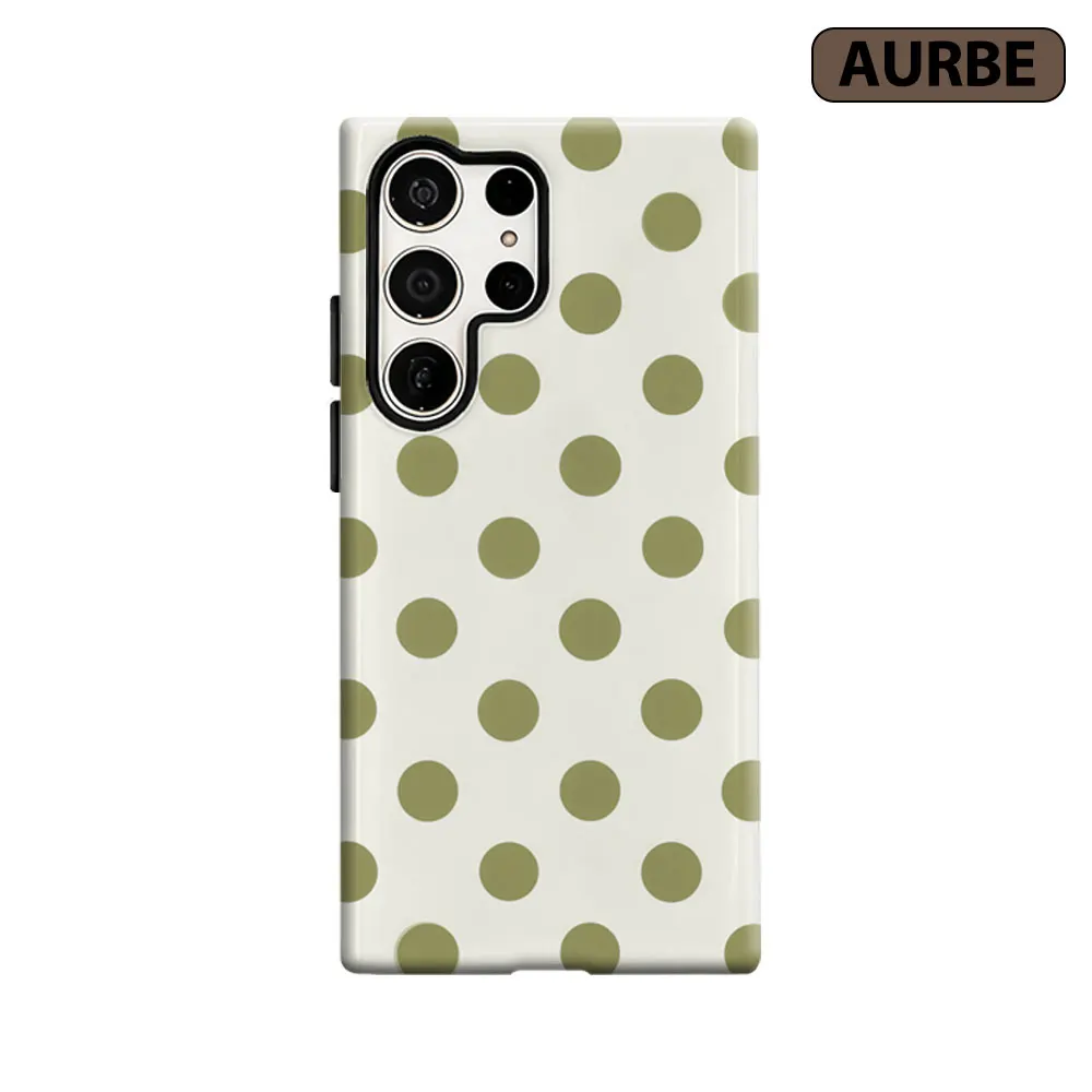 Aurbe Phone Case For Samsung Galaxy S26 S25 S24 S23 Ultra Plus HD Hard Sage Cream Polka Double Layer Film Cover