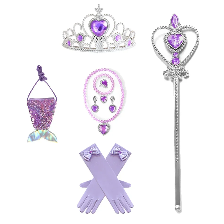 Ariel Princess Accessories Gloves Wand Crown Jewelry Set Mermaid Wig Necklace Braid for Princess Dress Clothing Cosplay Dress UP