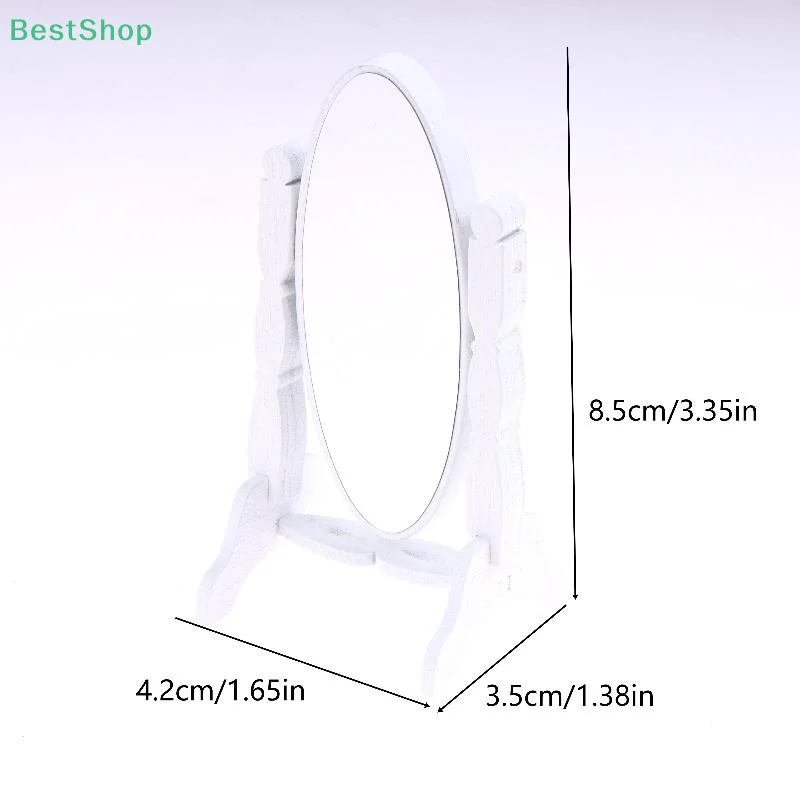 ★ ★ ★ 1:12 casa de muñecas Mini simulación clásica vertical de madera blanco tocador espejo de tocador muebles de sala de estar decoración Juguetes