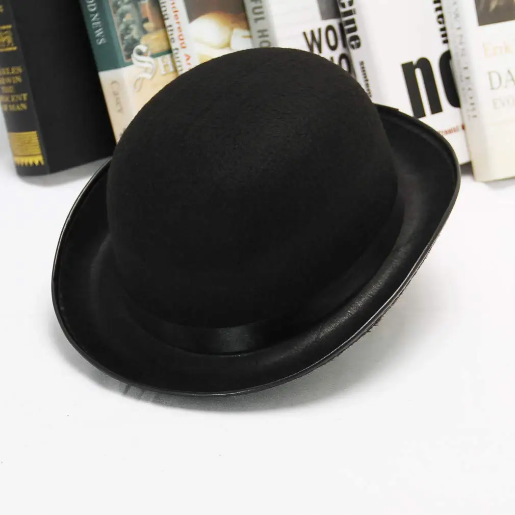 GEMVIE Classic Black Felt Derby Hat Lightweight Bowler Hat Novelty Costume Hat for Party Dress Ups