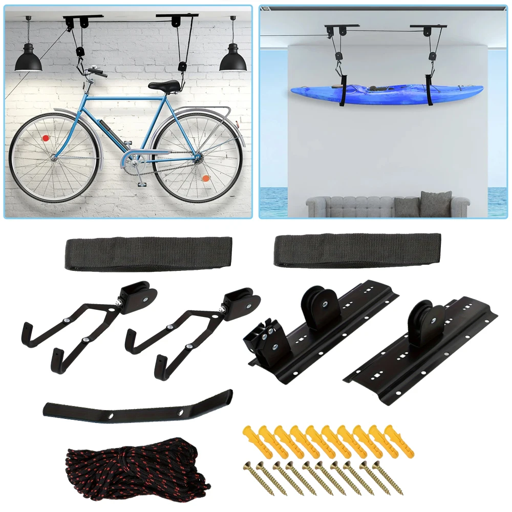 Kayak Hoist Lift Pulley System for Overhead Garage Storage Canoe Bicycle Ceiling Hoist Hanging System Hanger Rack Heavy Duty Kay