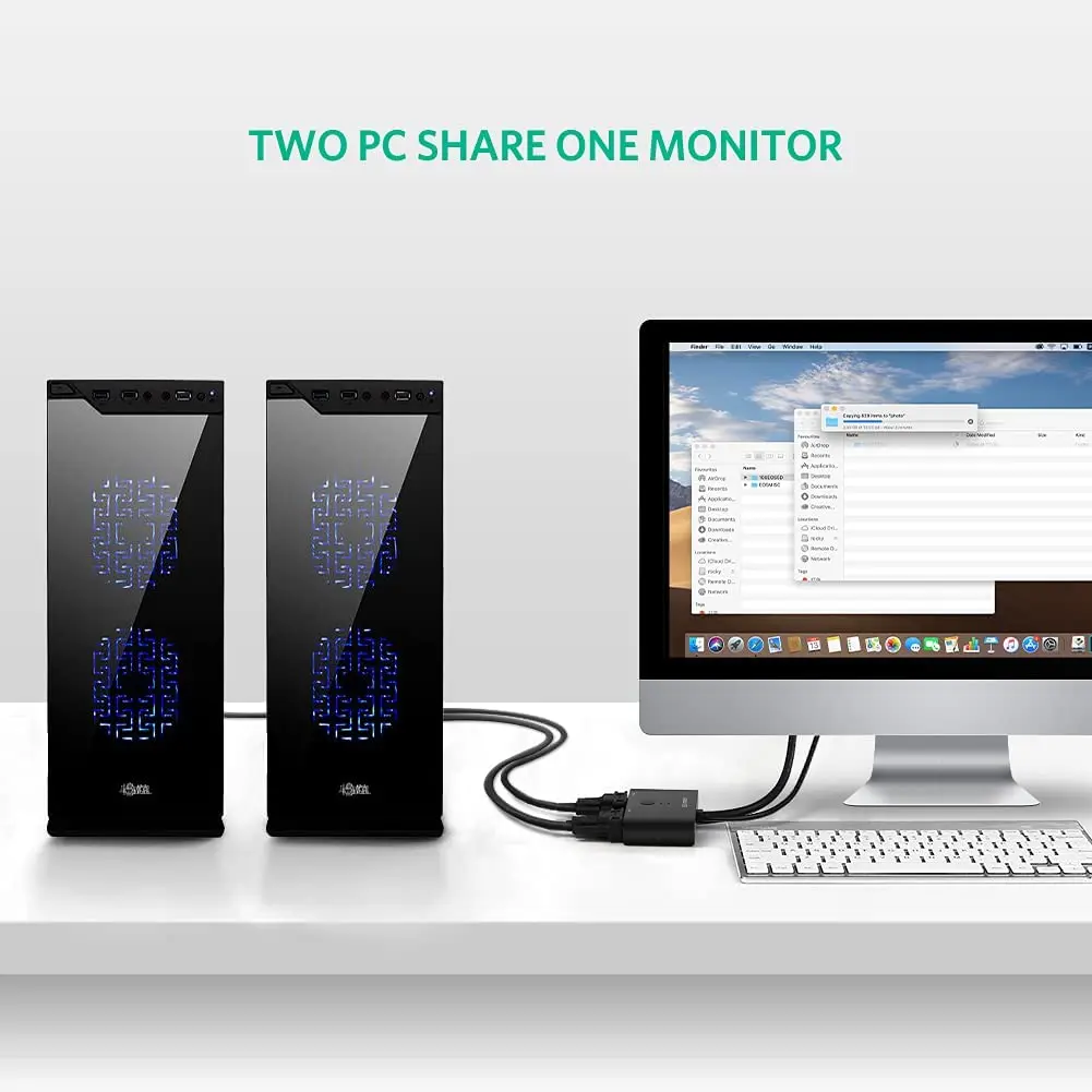 UGREEN VGA 2 in 1 Out Switch 2 Port Audio Video Switcher Box with Manual Switch Button Support 1920x1080P@60Hz for PC TV Monitor