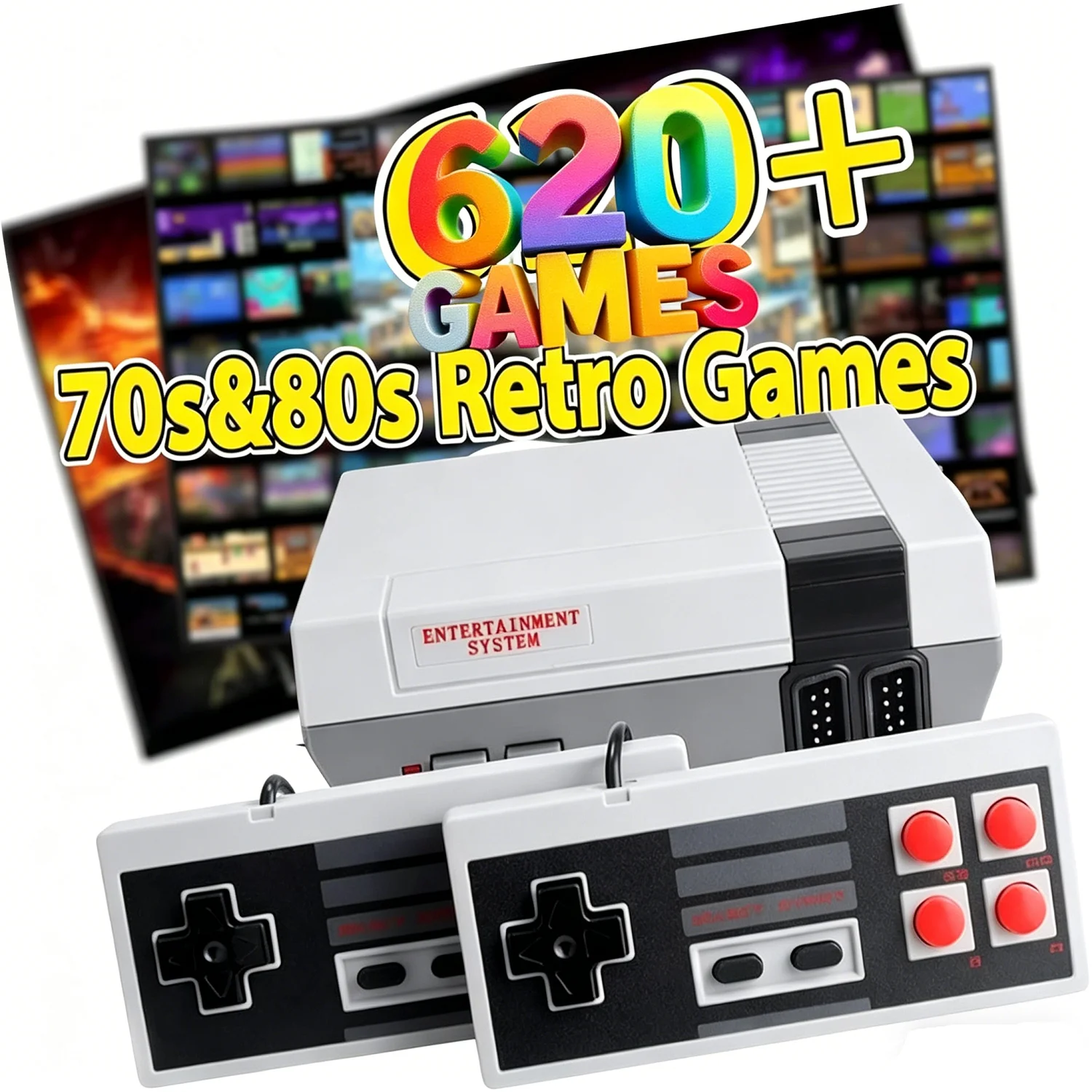 Retro Game Console AV Output with 2 Wired Controllers , 8-Bit Classic Plug and Play Video Game Console Built-in with 620 Games