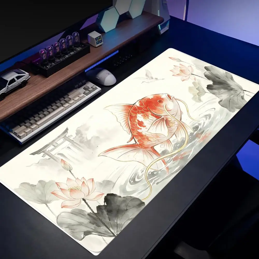 Ink wash Style koi Fish Lotus Flowers Large Size Anti-slip Rubber Mouse Pad Gaming Desk Mat Keyboard Mat For Office Computer