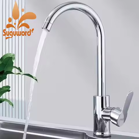 Chrome Kitchen Sink Faucet Stainless Steel Rotating Single Handle Cold Hot Water Mixer Deck Mount Kitchen Faucet