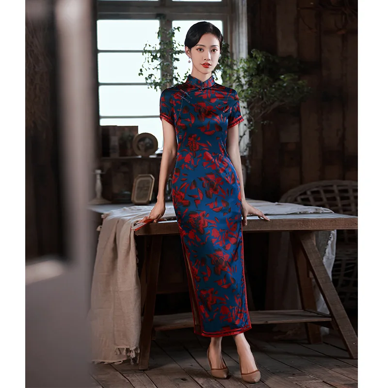 

High Quality High-End Real Silk Cheongsam Cheongsam Women's High-End High-End Dress Dress 2024