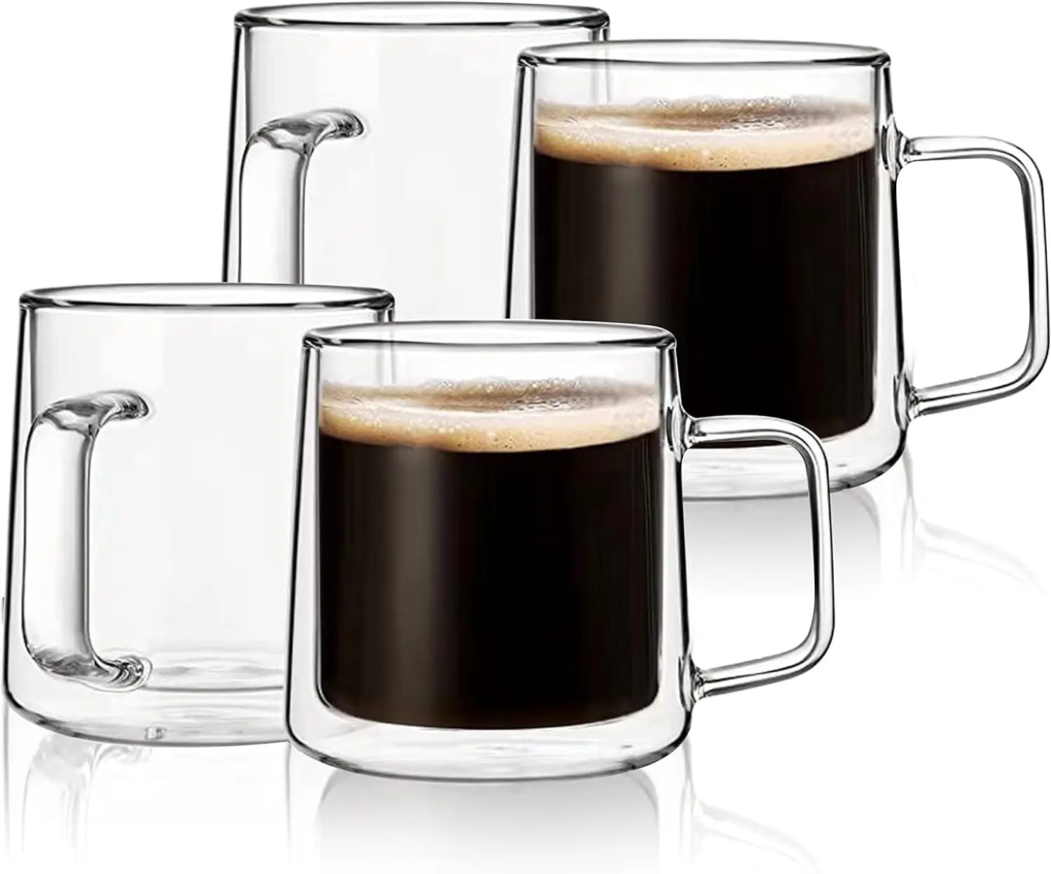 

10oz Double Wall Insulated Glass Coffee Mugs with Handle, Clear for Latte Cappuccino Tea, Set of 4