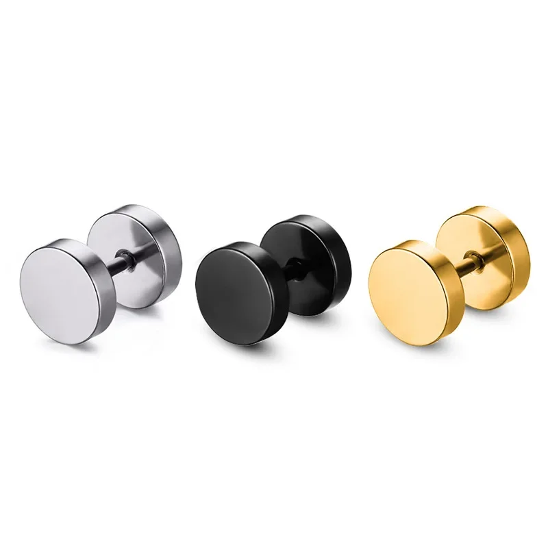 Alisouy 2 Pieces Fashion Black Steel Stainless Steel Earrings Women Men's Barbell Dumbbell Punk Gothic Stud Earring For men