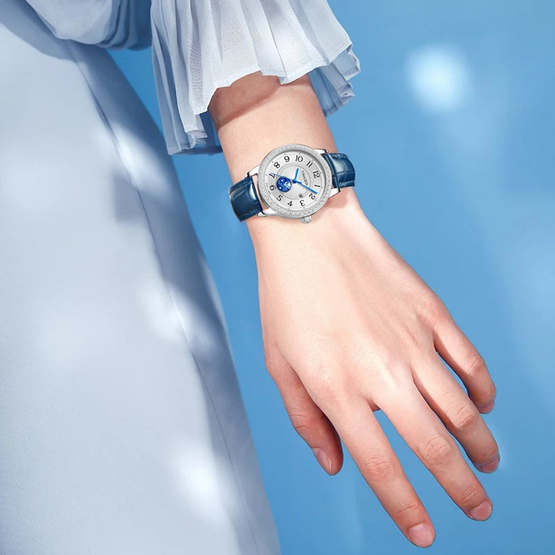 TINAIBIN 여성용 라운드 가죽 벨트 쿼츠 손목시계, 심플한 소형 다이얼, 학생 패션