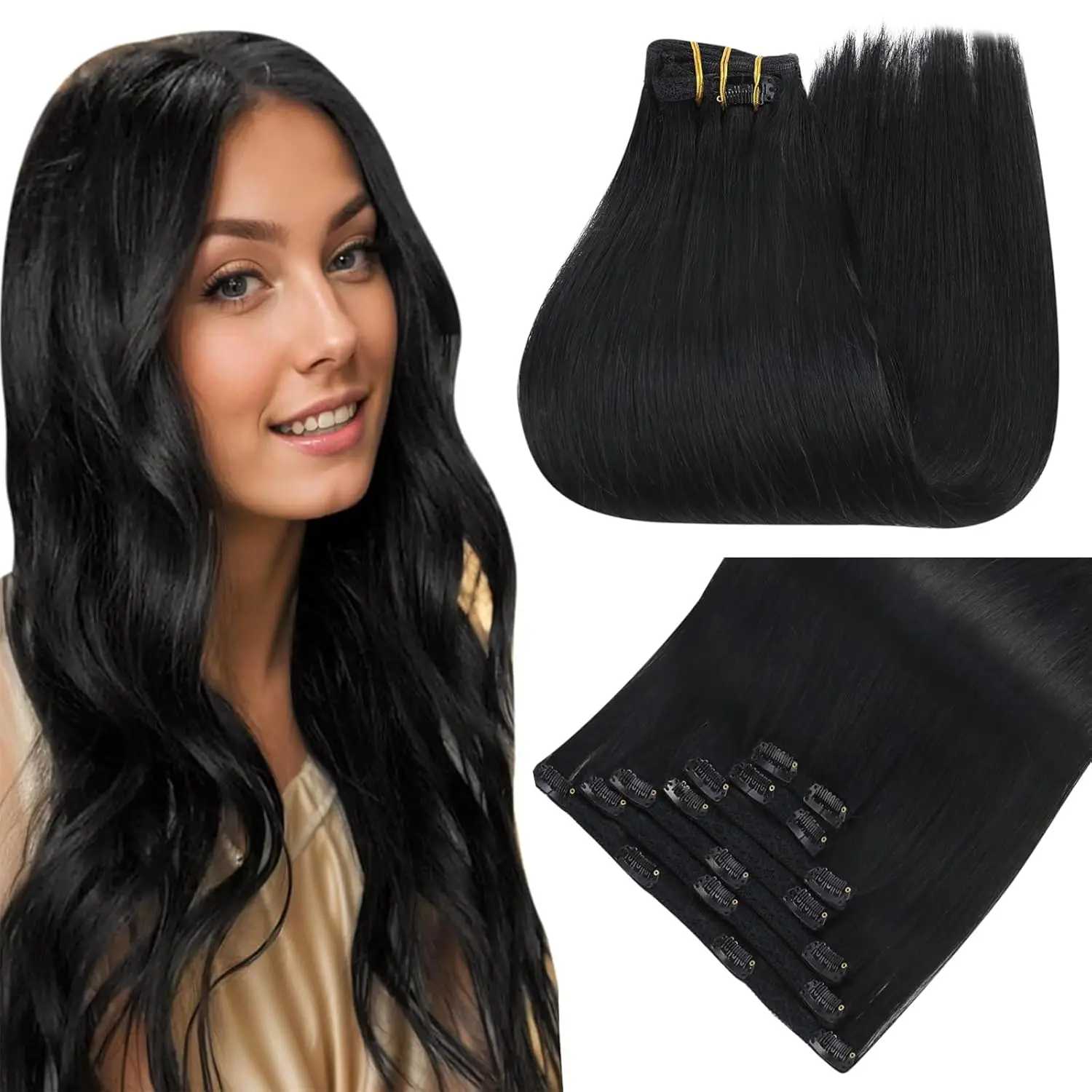 [For School] YoungSee Clip in Hair Extensions Black and black Mixed Color Clip in Real Hair Extension Human Hair