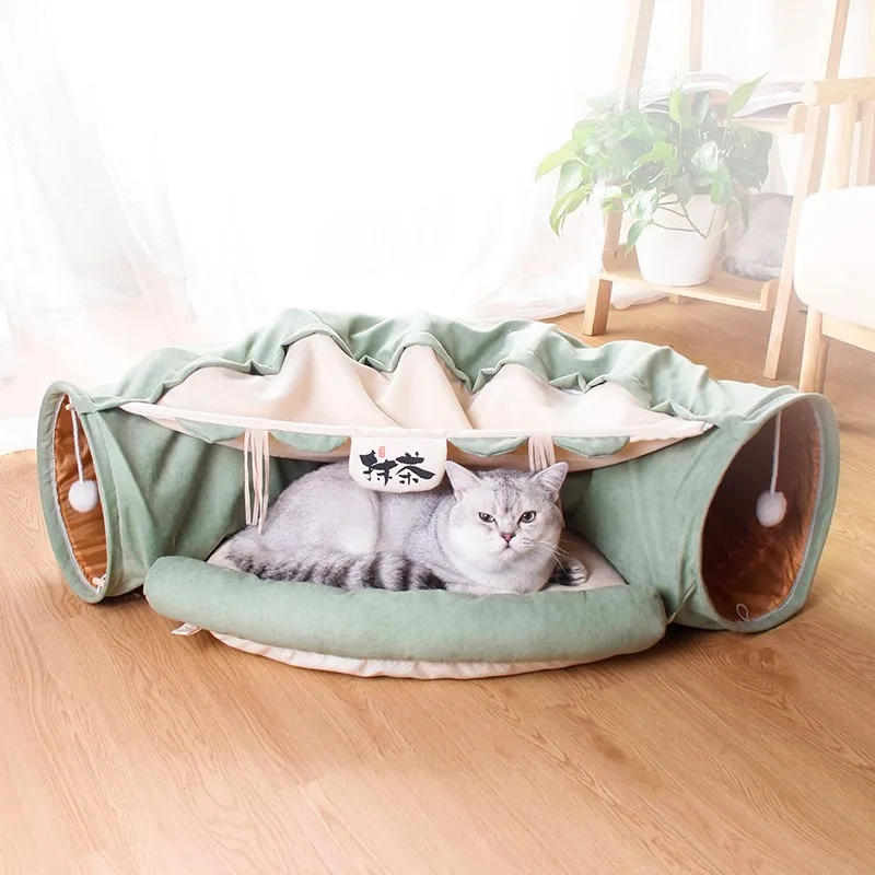 Foldable Shell Cat Tunnel Toy Kitten Playhouse Matatabi Cat Bed Interactive Rolling Cat Toy for All Seasons