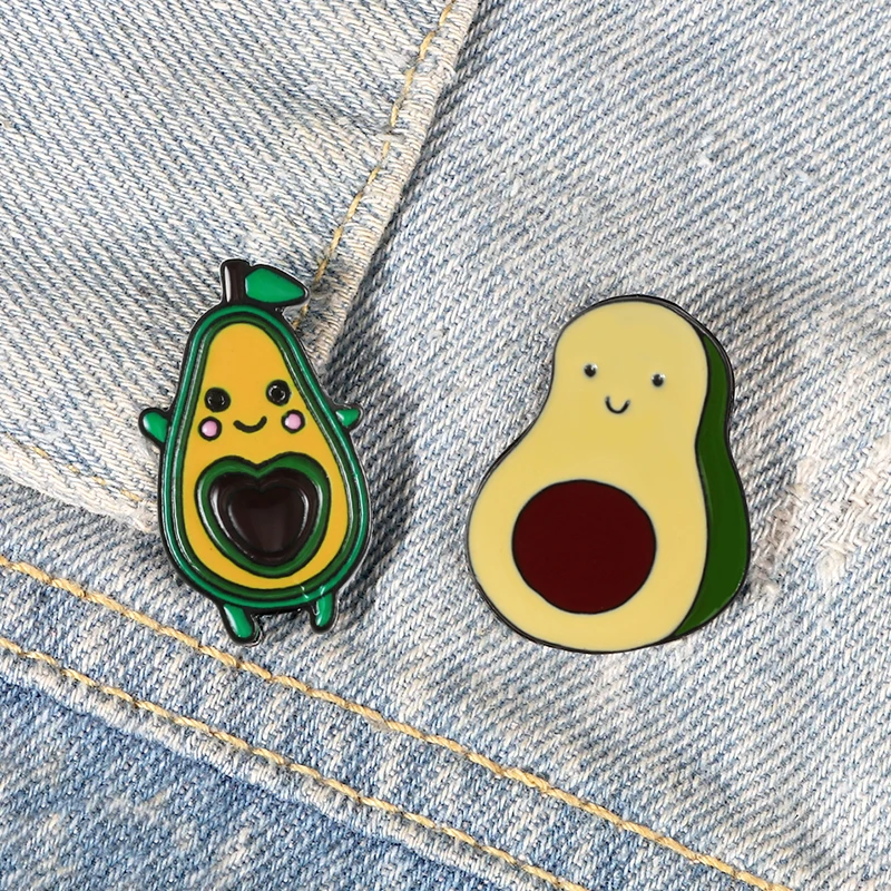 Cute Green Avocado Pins Cartoon Funny Lovely Heart Brooch Enamel Badge Jewelry Gifts for Kids Friends Clothes Denim Backpack Pin