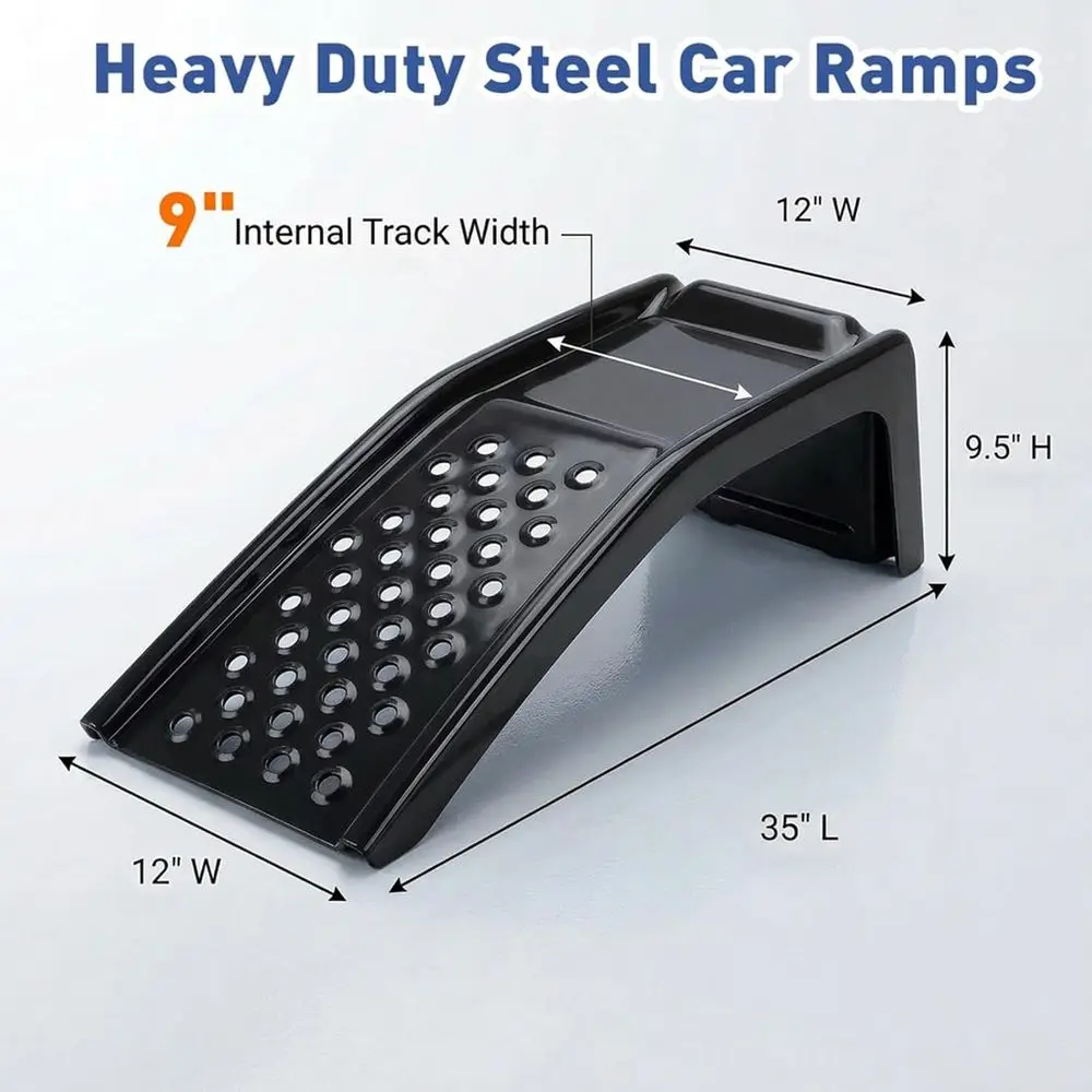 Dual Steel Automotive Jack Stands - 8000 lbs Capacity, 35x12x9.5, 9 Track Width, Traction Surface, Black