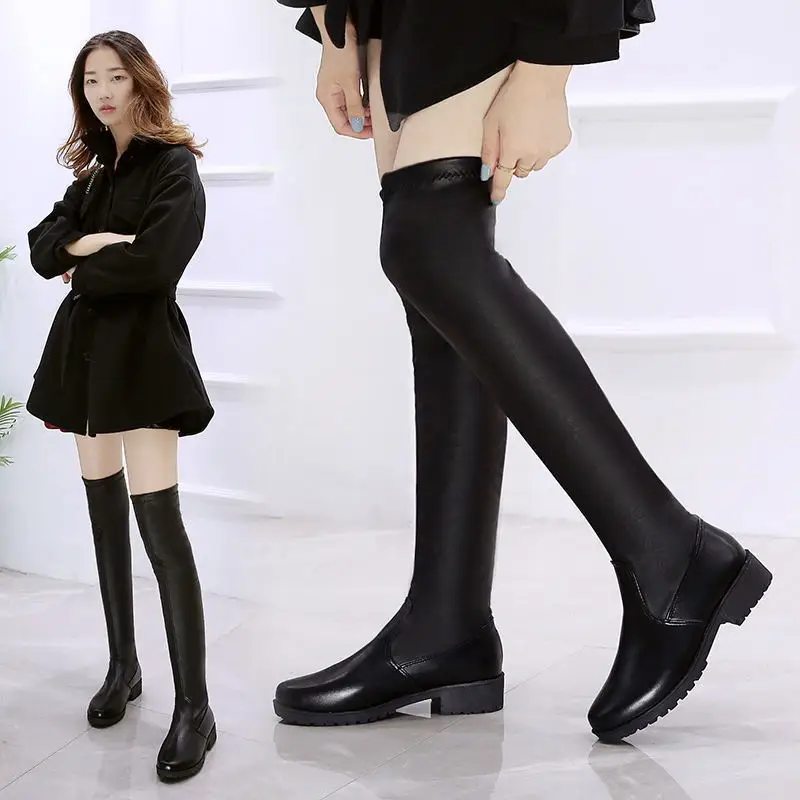 Brand Design Skidproof Sole Cosy Chunky Heels Fashion Stylish Leisure Cool Add Fur Winter Over The Knee High Boots Shoes Women