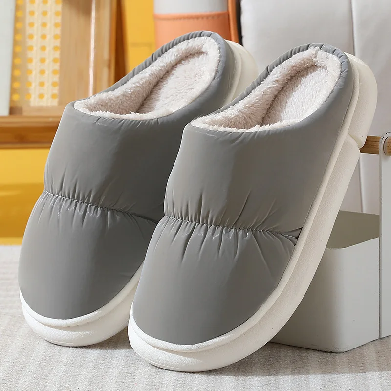 Men's Plus Velvet Cotton Slippers Winter Step on Shit Feeling Thick Sole Cotton Shoes Warm Waterproof Anti Skid Down Slippers