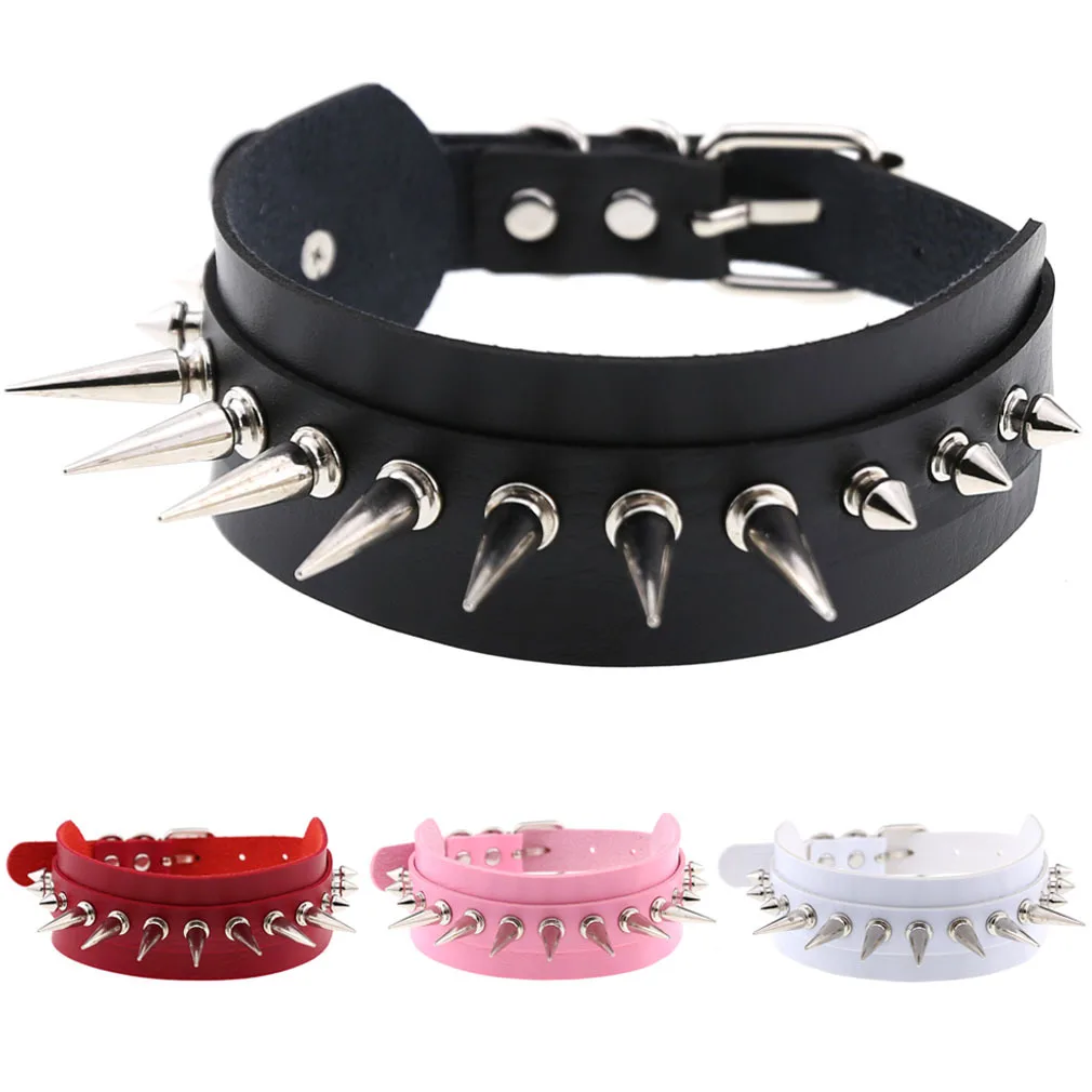 Harajuku Punk Fashion Tide Individuality Exaggerate Spike Rivet Choker Neck strap Double-deck Cortex Pendant Collarbone choker