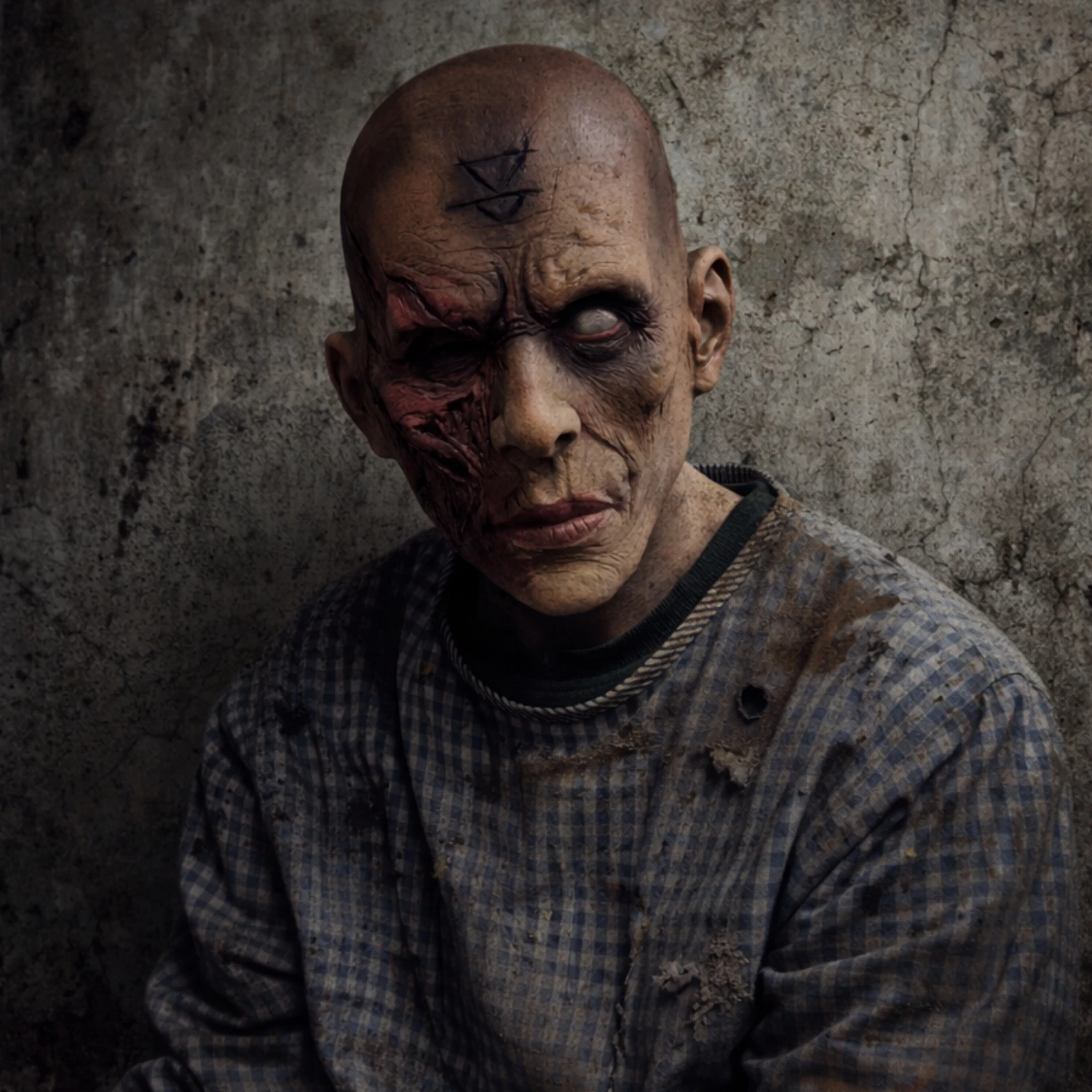 

Cursed Half-Decayed Face Mask Horror Old Man Latex Mask Realistic Burned Face Scary Bald Head Halloween Cosplay Prop