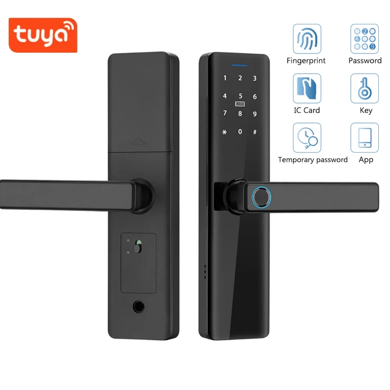 Tuya Wifi Electronic Smart Door Lock with IC Card/Biometric Fingerprint/Password/Key Unlock/Remote Control USB Emergency Charge