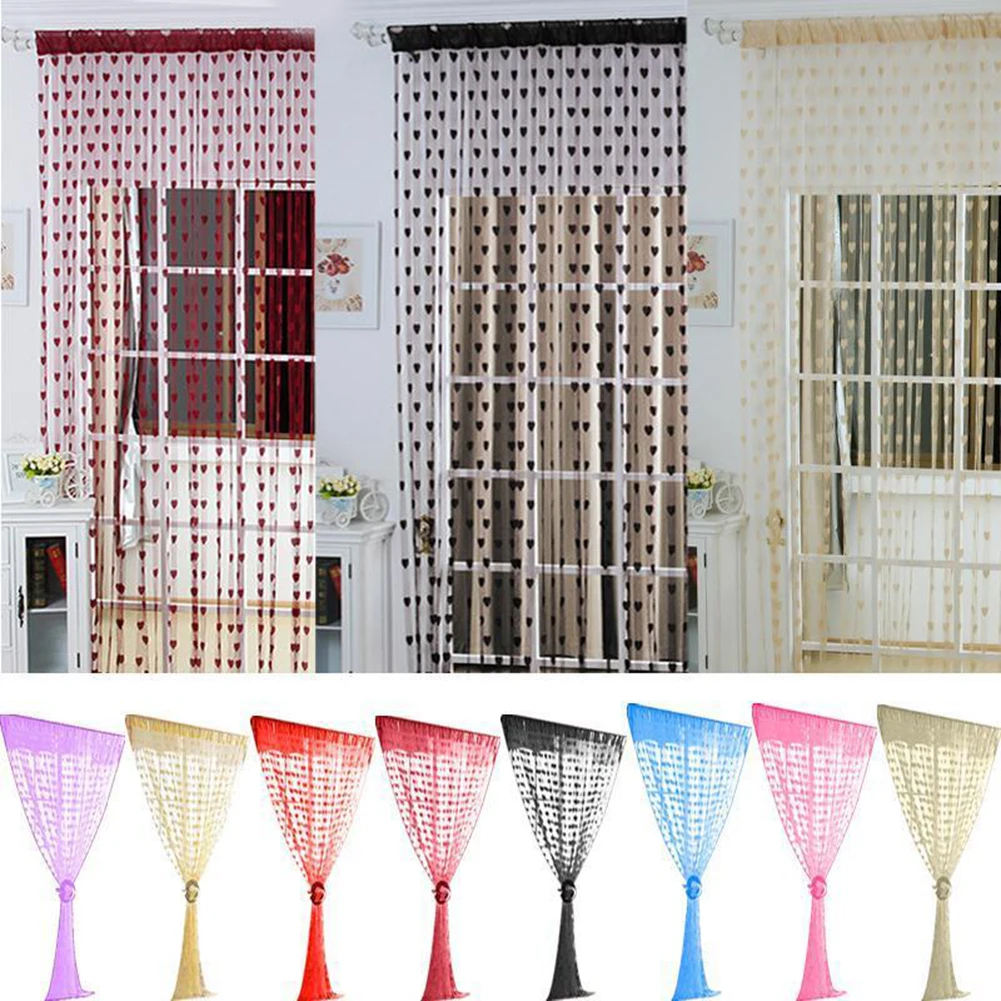 Blackout Curtain Romantic Heart-Shaped String Sheer Window Curtain for Wedding party Home Kitchen Living Room Bedroom Decor