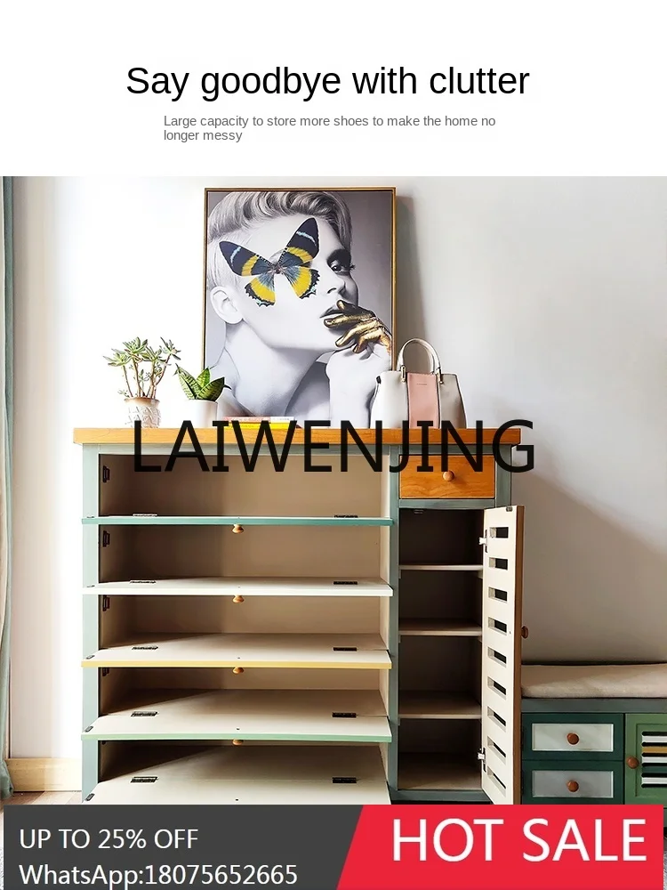 

RWJ Solid Wood Household Tilting Retro Cabinet with Drawer Partition Small Apartment