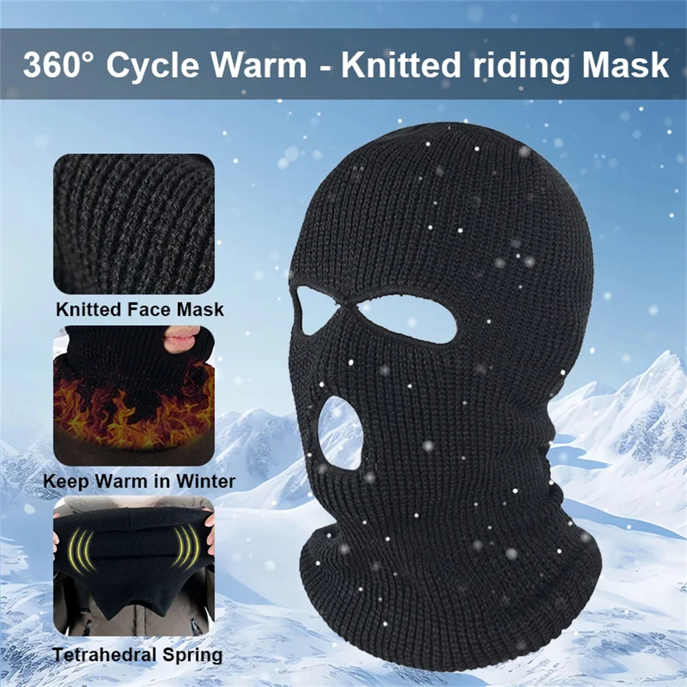 Winter Riding Mask 3 Hole Full Face Cover Ski Mask Hat Outdoor Balaclava Knitted Neck Warm Caps Snowboarding Men Women Face Mask - view 3