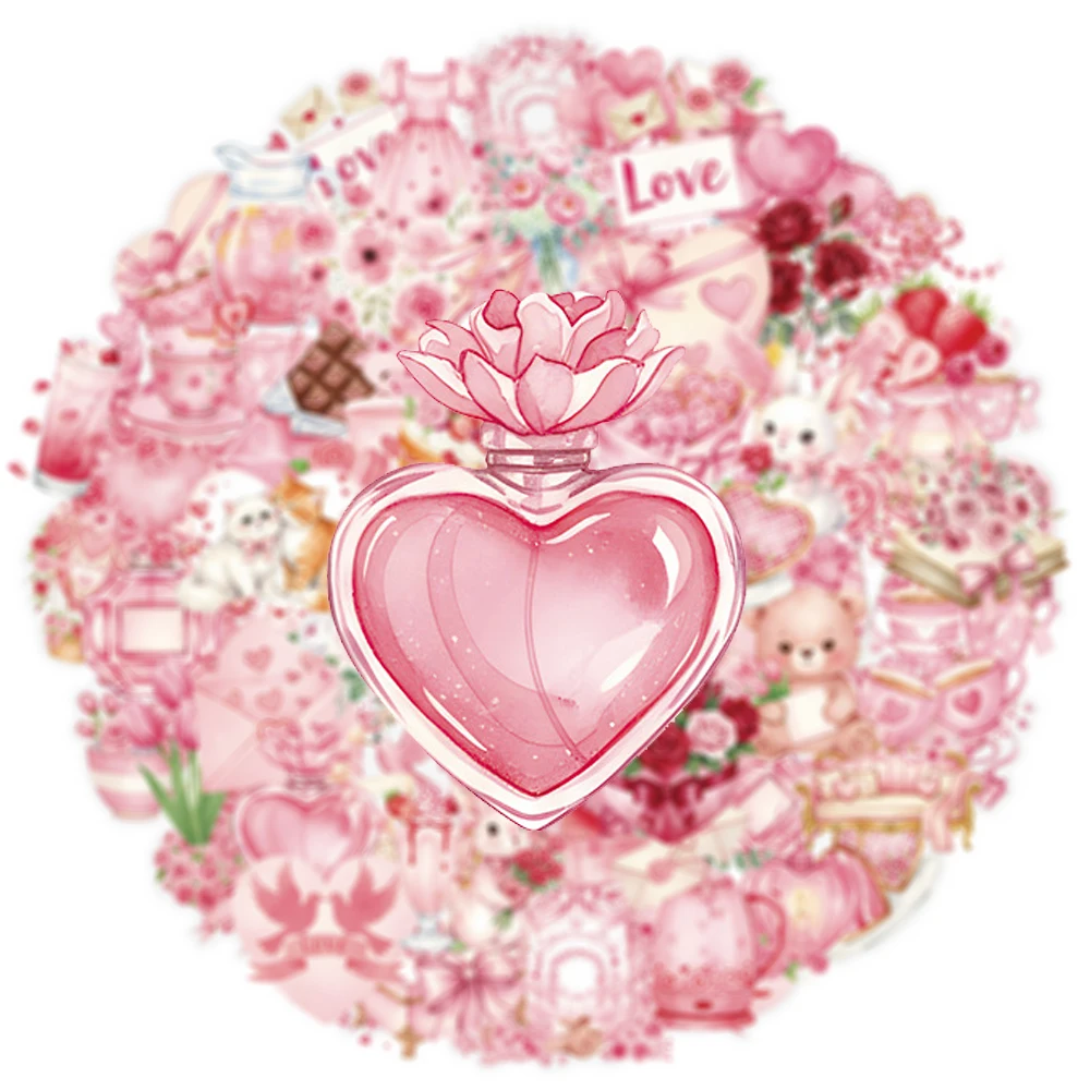 10/30/50 Stück transparente rosa romantische Liebhaber ästhetische Aufkleber niedlichen Cartoon PET Aufkleber DIY Koffer Motorrad wasserdichte Aufkleber