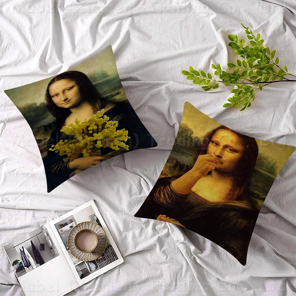 Mona Lisa Funny Cushion Cover Inches Farmhouse Decor Home Throw Pillow Covers For Couch Decorations