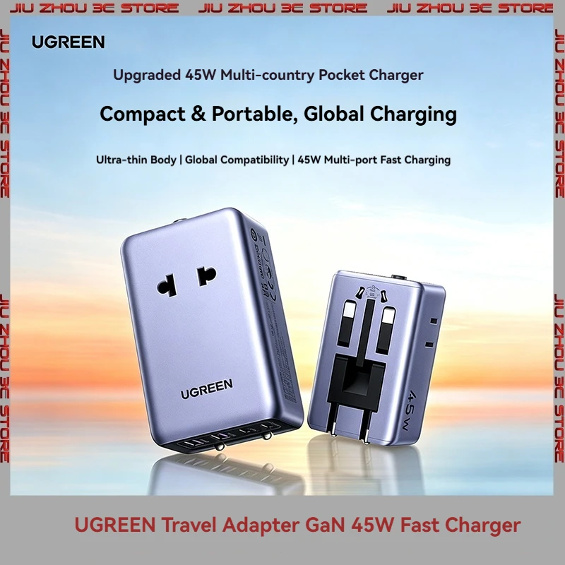 UGREEN 45W GaN Universal Travel Adapter Worldwide Fast Charger USB C Multi Plug Wall Converter for iPhone Samsung MacBook