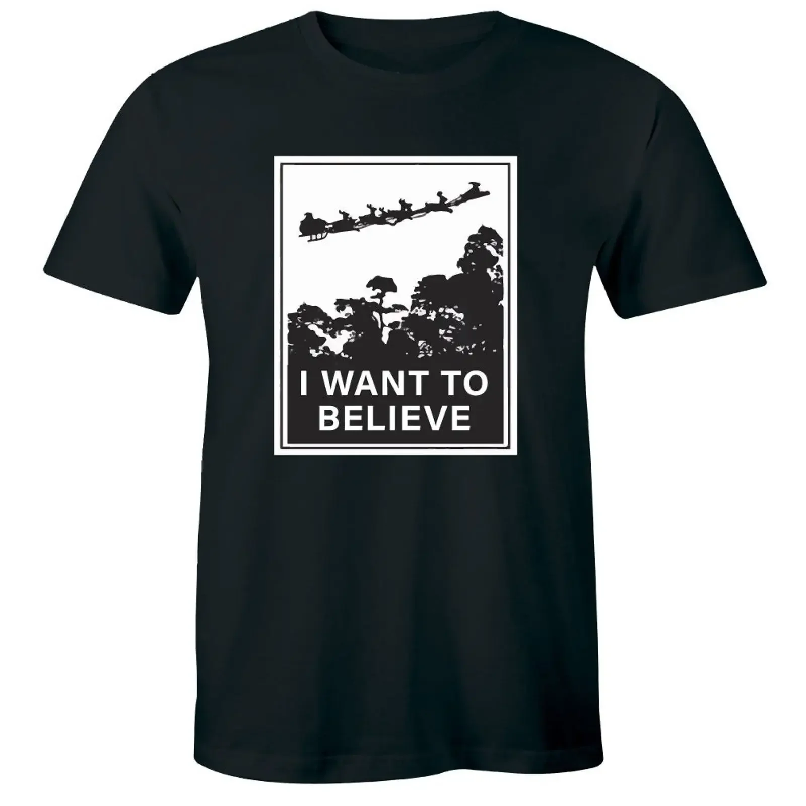 I Want To Believe In Santa T Shirt X MAS Parody Christmas Funny Files Aliens vintage Washed Stretched Casual Soft streetwear