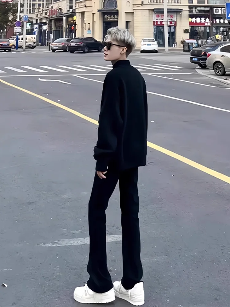 American Vibe Extended Length Straight Leg Jeans Men's Spring Elastic Slim Fit Flared Jeans High Street Bla Youth Faion
