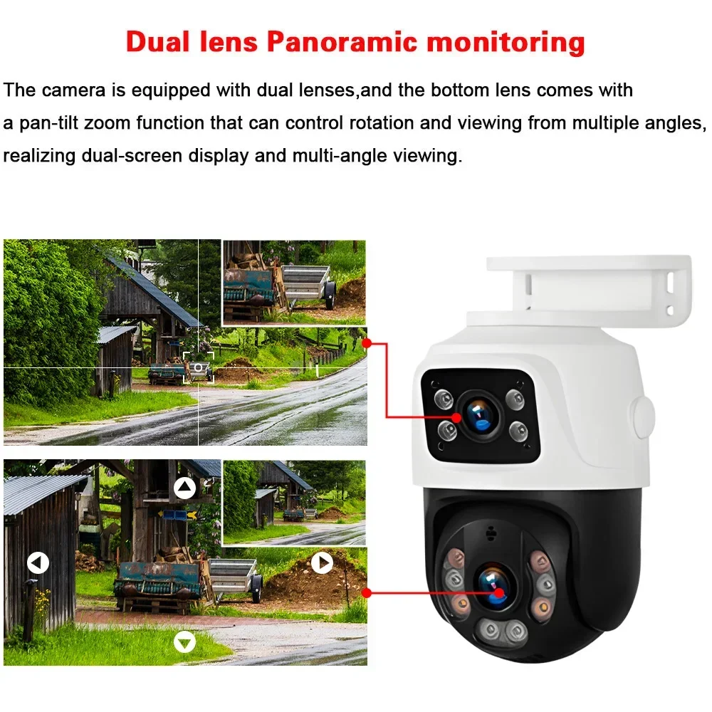 4K Dual Lens PTZ POE IP Camera Outdoor Home Video Security Surveillance Camera Human Detection CCTV Support Onvif XMEye iCSee