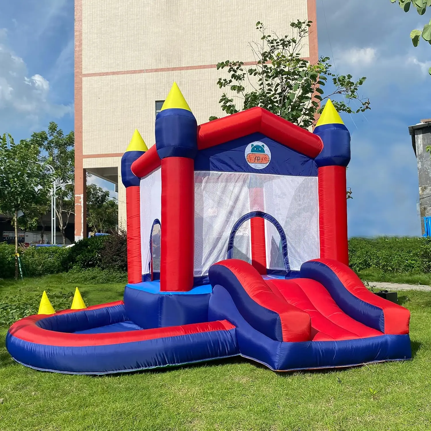 Bounce House, Inflatable Bouncer with 110V Blower, Slide and Ball Pit