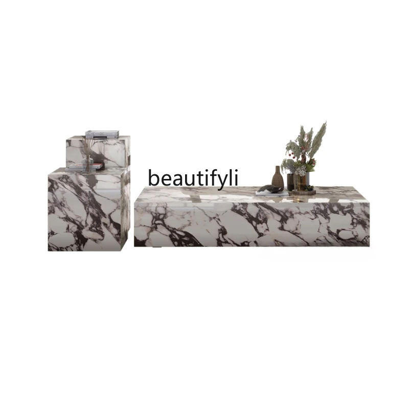 

French Coffee Table Marbling Stone Plate Living Room Light Luxury Silent Style Rectangular Side Table