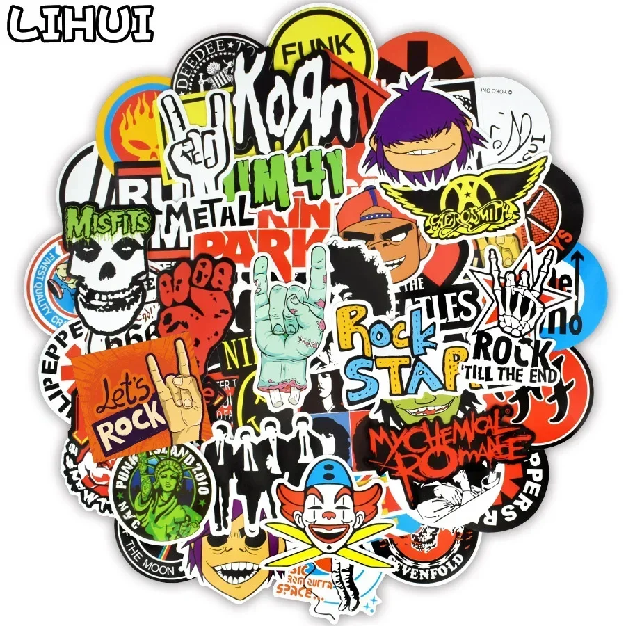 100 Chiếc Retro Ban Nhạc Rock Dán Âm Nhạc Graffiti Chống Nước Miếng Dán Decal Tự Làm Đàn Guitar Bass Laptop Vali Ván Trượt Ô Tô Xe Máy