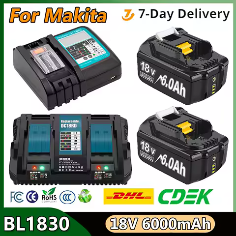 For Makita BL1830 Replacement Battery 6000mAh Battery 18V BL1830 BL1815 BL1860 BL1840 Tool Rechargeable Battery With 6A Charger