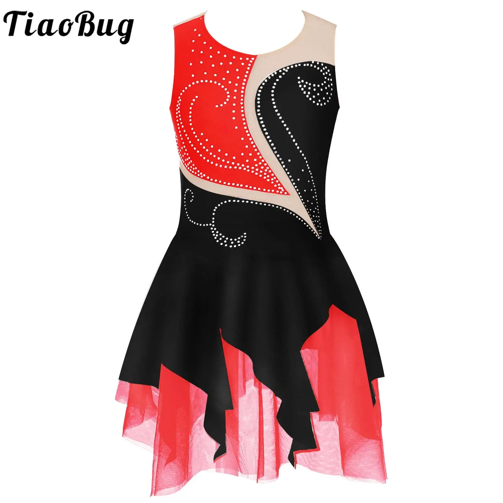 

Kids Girls Ballet Lyrical Dance Dress Shiny Rhinestone Gymmatics Modern Contemporary Dancewear Figure Skating Leotard Costume