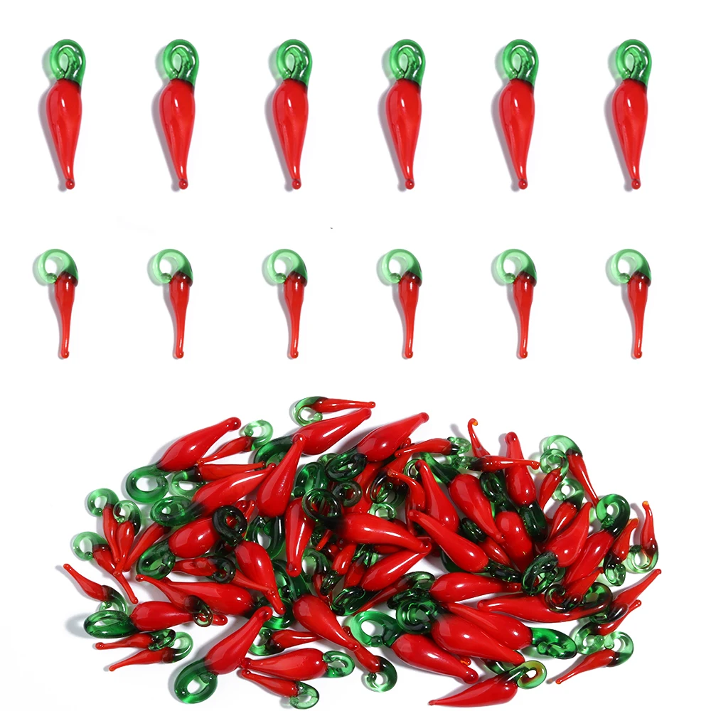 10-20pcs/lot Red Chili Glass Charm Pendant Pepper Lampwork Charms Beads For DIY Jewelry Making Necklace Bracelet Accessories