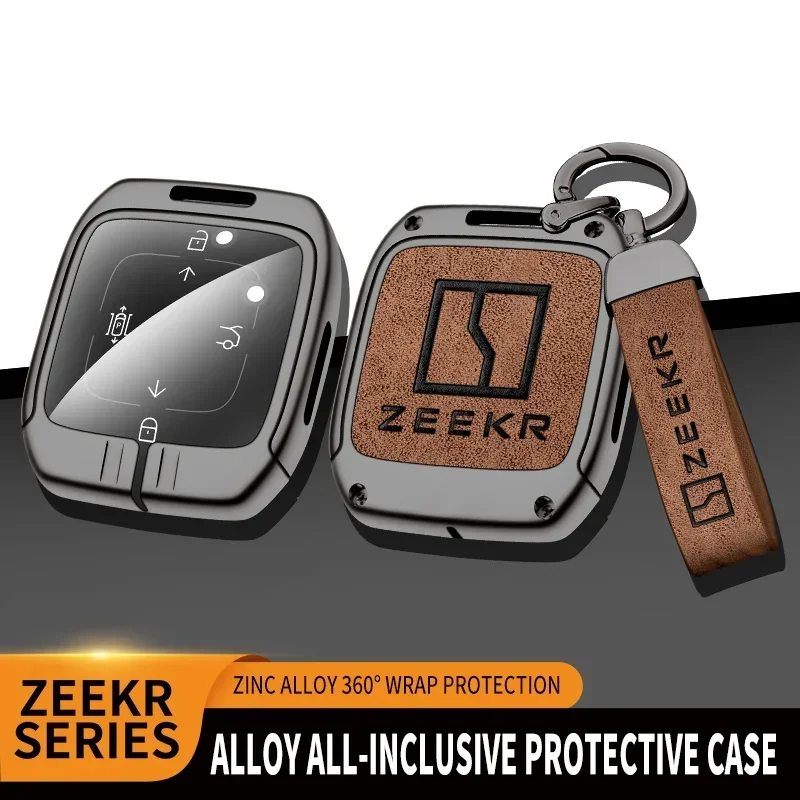 Zinc Alloy Leather Car Remote Key Cover for Extremely Krypton 001 007 009 ZEEKR X NFC Truck Key Keychain Accessories