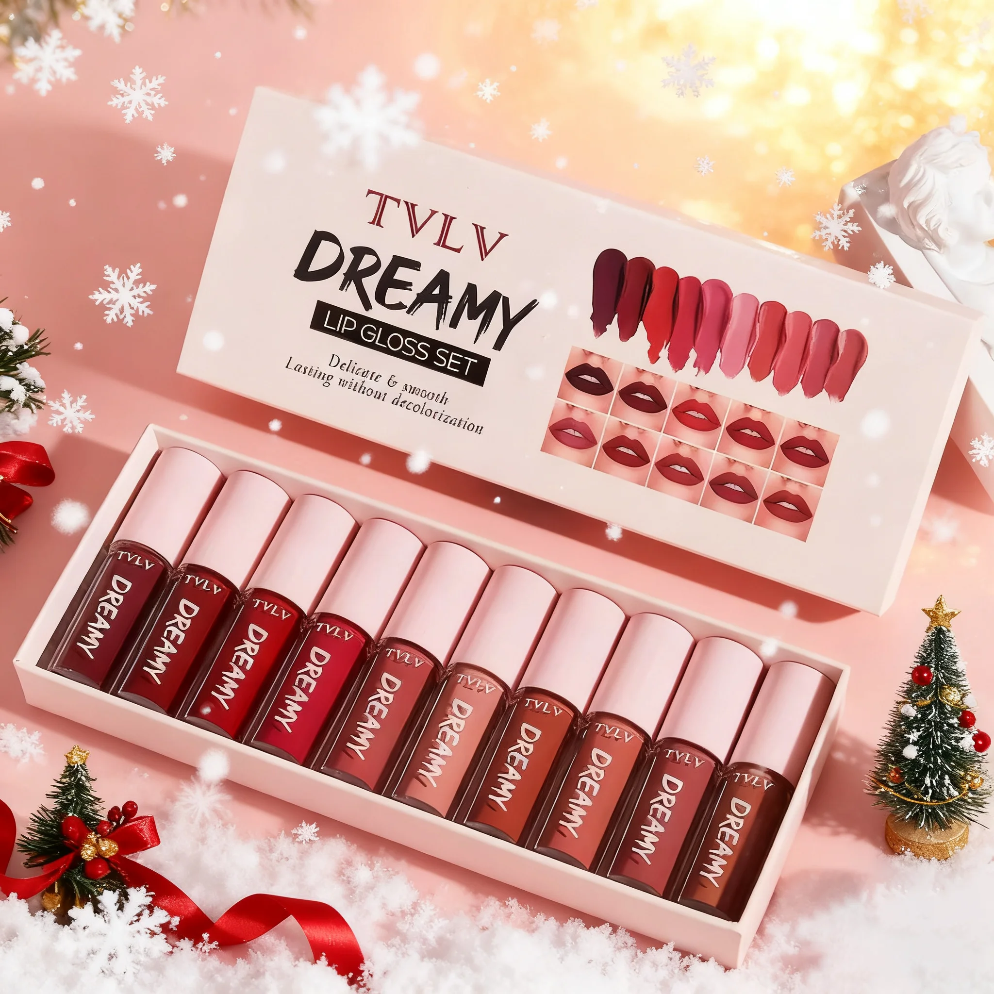 10-delige set lipgloss fluwelen lippenstift: waterdichte en langdurige lipgloss hydraterende lippenstiftset voor dames kerstcadeau