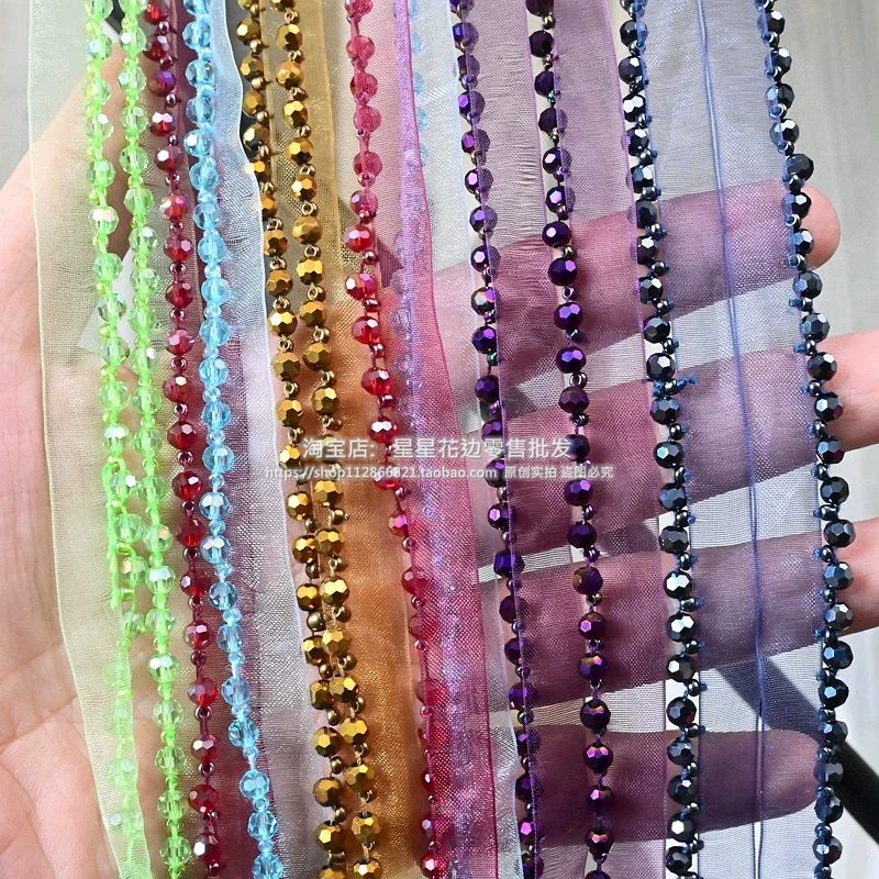 1y Newest Organza Belt Crystal Beaded Webbing Nailed Lace Trim Handmade Diy Cheongsam Shoes And Hats Bag Inlaid With Accessories