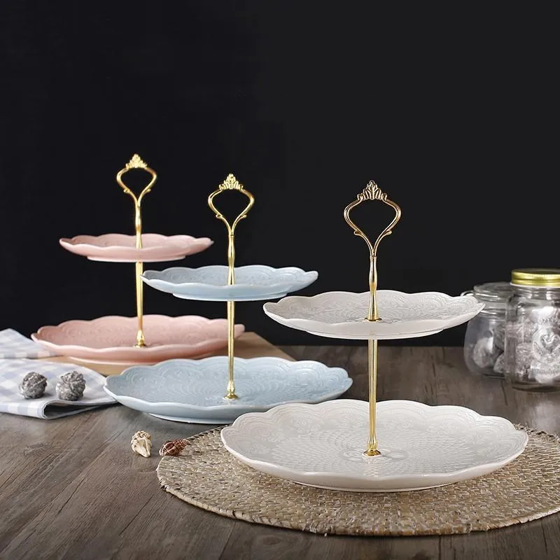 

New 2 Tier Cake Stand Afternoon Tea Wedding Plates Party Tableware Bakeware Ceramic Plate Dessert Fruit Plate Decorating Tools