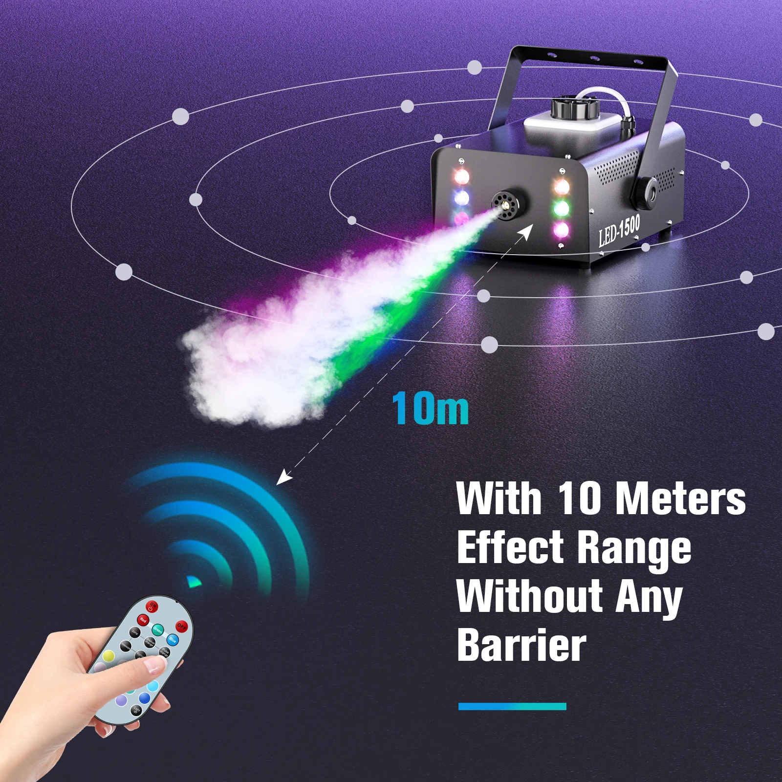 Somspot 1500W Machine à brouillard RGB 6LED Machine à fumée effet de scène éclairage télécommande pour Disco discothèque Bar fête spectacle Concert