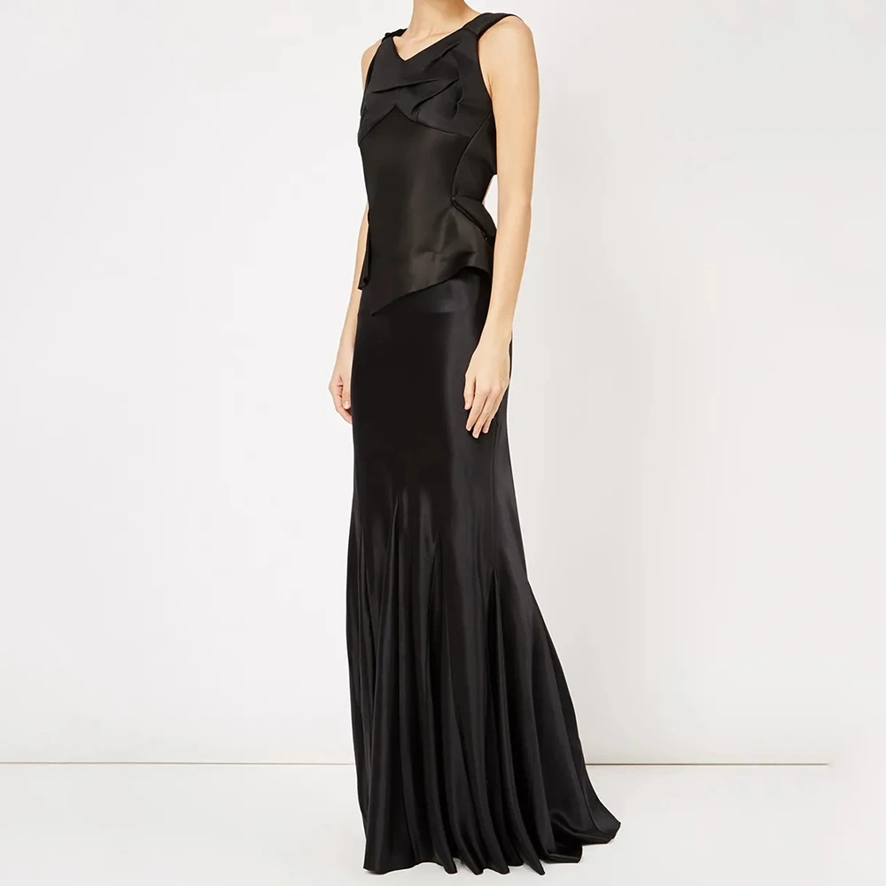 

Mermaid Women's Evening Dresses Floor-length V-neck Sleeveless Prom Gown Fashion Pleat Simple Draped Backless Customized Gowns