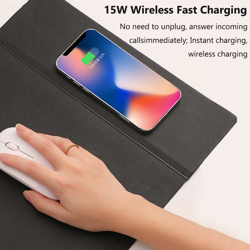 Wireless Charging PU Mouse Pad Gaming Large Anti-Slip Mousepad Waterproof Gamer Desk Mat for Desktop PC Computer Laptop