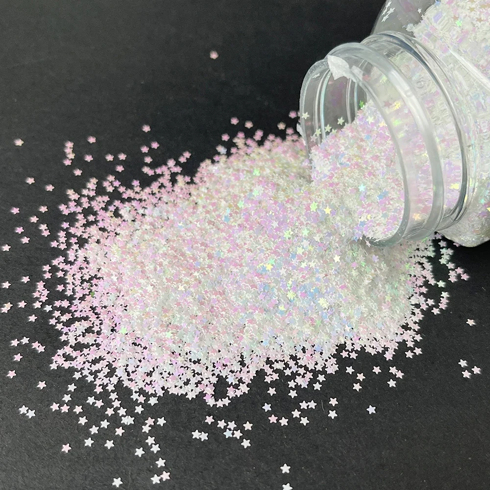 10g/Bag 1mm Opal White Rainbow Star Nails Glitter Sequins Sparkly Laser Gold Silver Flakes For DIY Nails Art Decoration