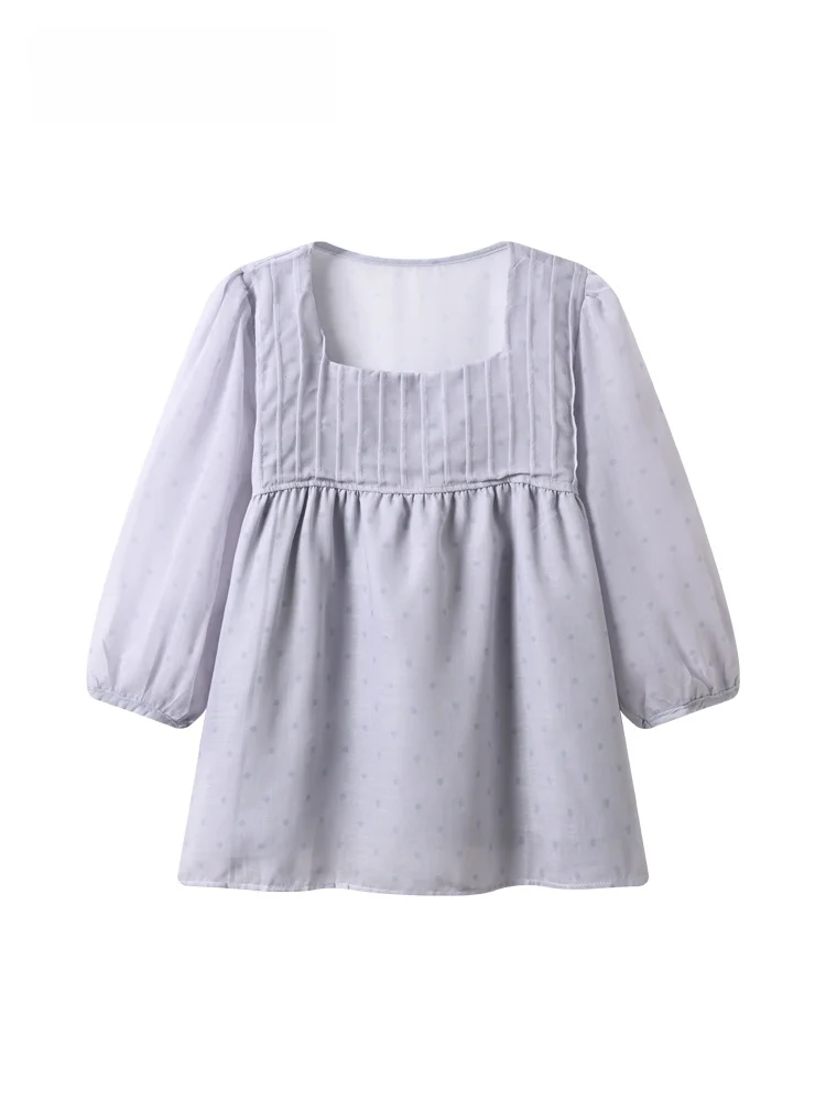 

Summer New Polka Dot Short Sleeve Doll Shirt for plus Size Women High Waist Straight Cut Polyester Fiber Casual Slimming Top