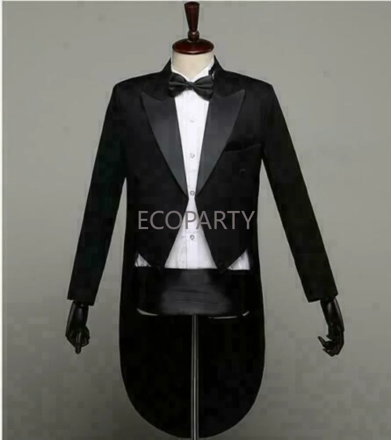 2023 New Men\'s Tuxedo Black Magic Suit Jacket Formal Tail Coat Stage Performance Dress Jacket Blazer S-4XL Mens Suits 4 Piece