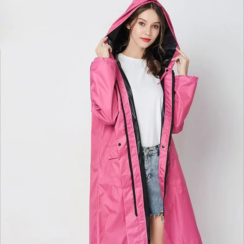 New Fashion Women Zip Raincoat Biker Waterproof Long Rain Coat Ponch Outdoor Portable Windproof Men Hiking Rainwear Jacket