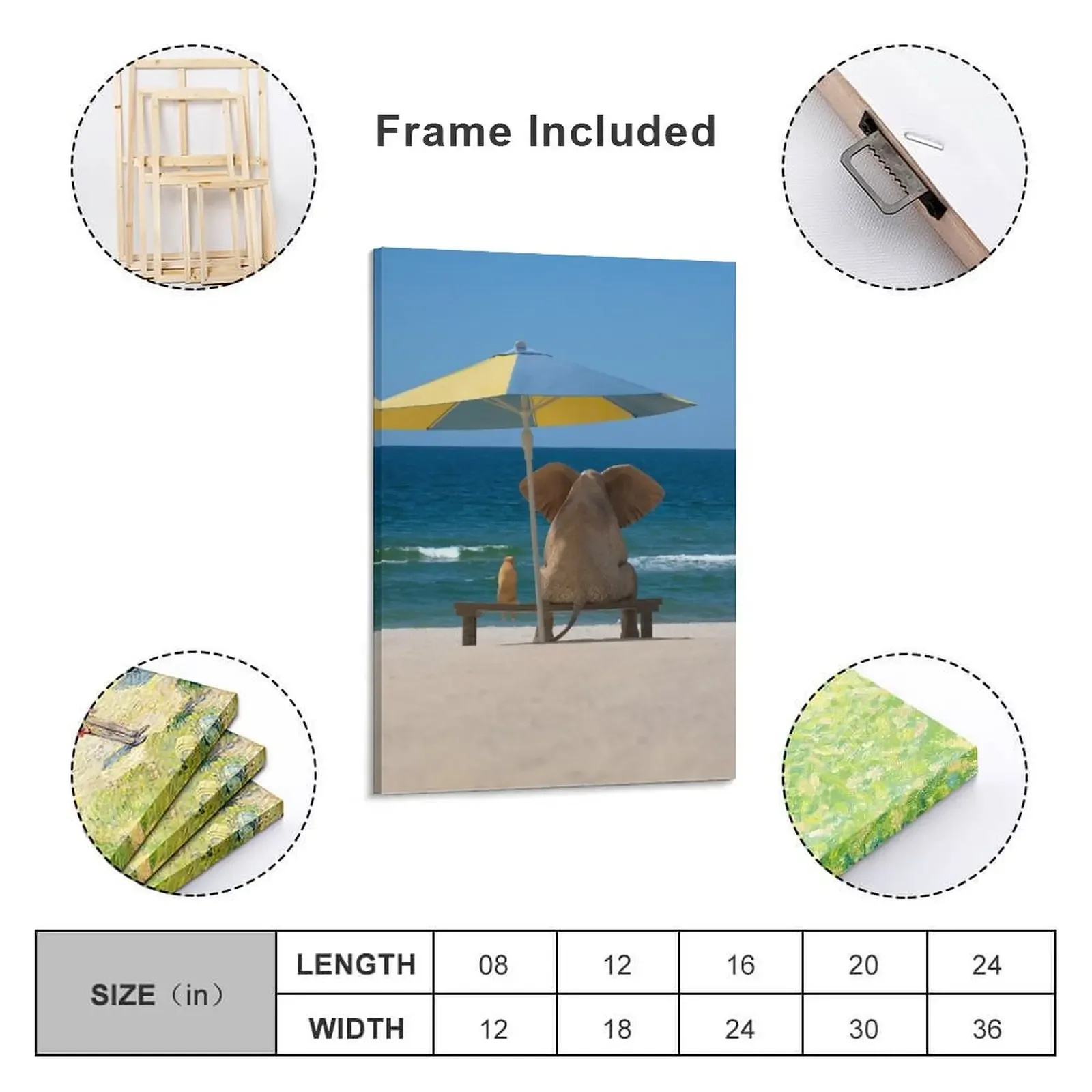 elephant and dog sit under an umbrella on the sea beach Canvas Painting modern home decoration fashion wall paintings