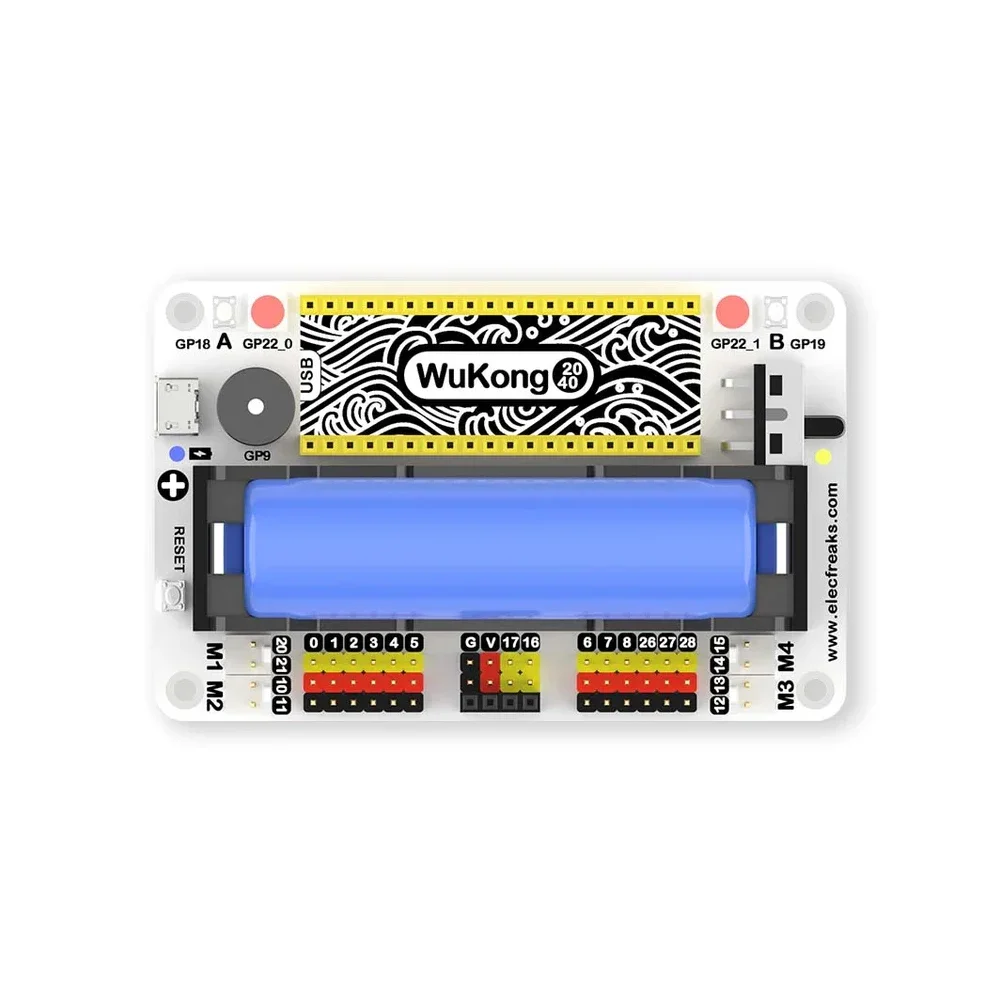 ELECFREAKS-Wukong2040 Breakout Board para Raspberry Pi Pico, Suporte Microblocks, Bateria Python 18650, Blocos de Construção Compatíveis